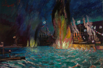 Нападение японской эскадры на внешний рейд русских кораблей в Порт-Артуре в ночь с 26 на 27 января 1904 года до объявления войны. 2004. Холст, масло, 130х180